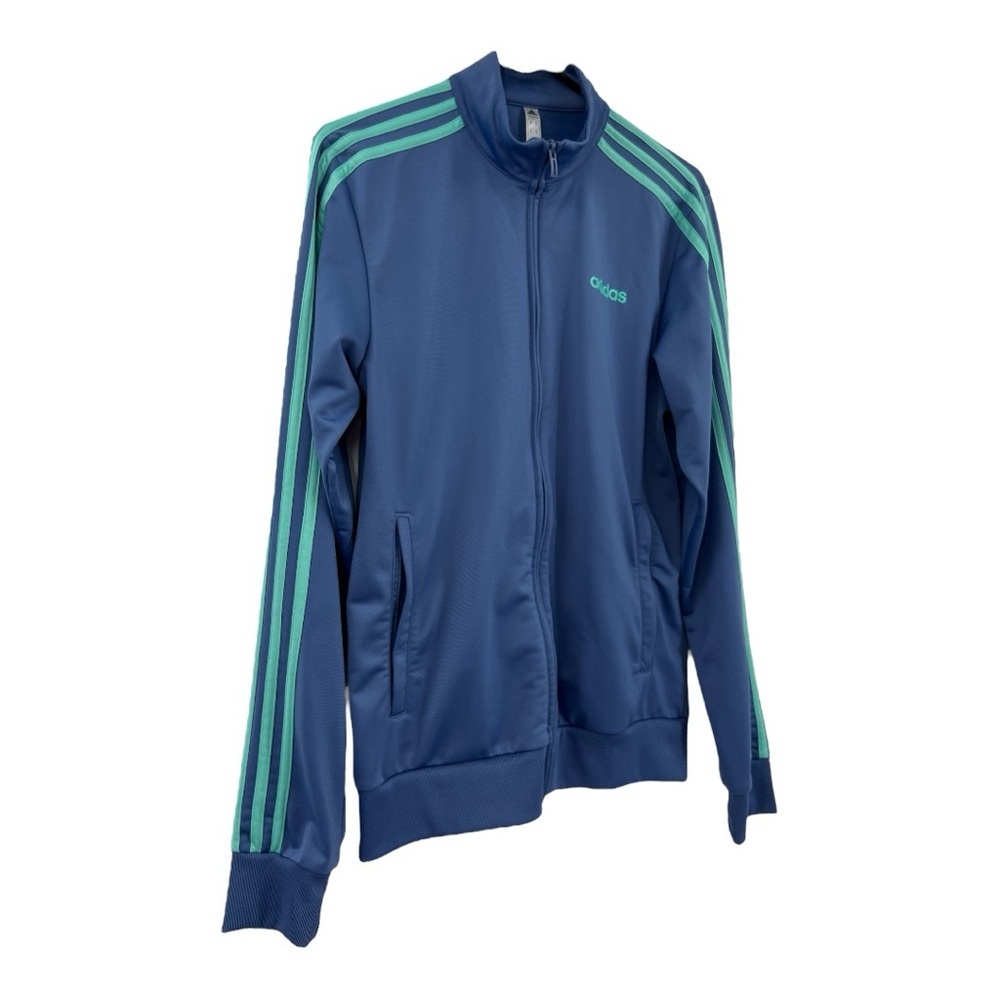 ADIDAS Track Jacket Mens Crew Blue Tricot Full Zip Essentials Warmup SZ S - Picture 2 of 9